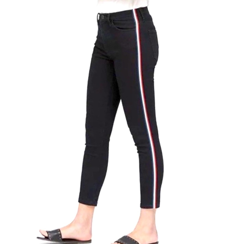 Banana Republic skinny jeans with red and white stripe